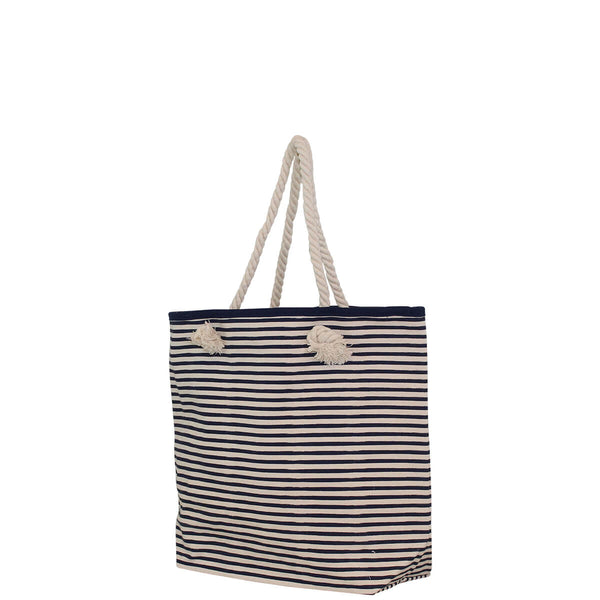 navy stripe tote bag side view