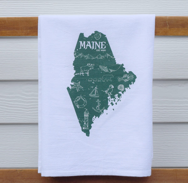 Maine state tea towel nautical