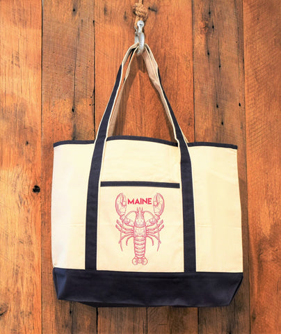 Navy Trim Canvas tote bag with lobster print