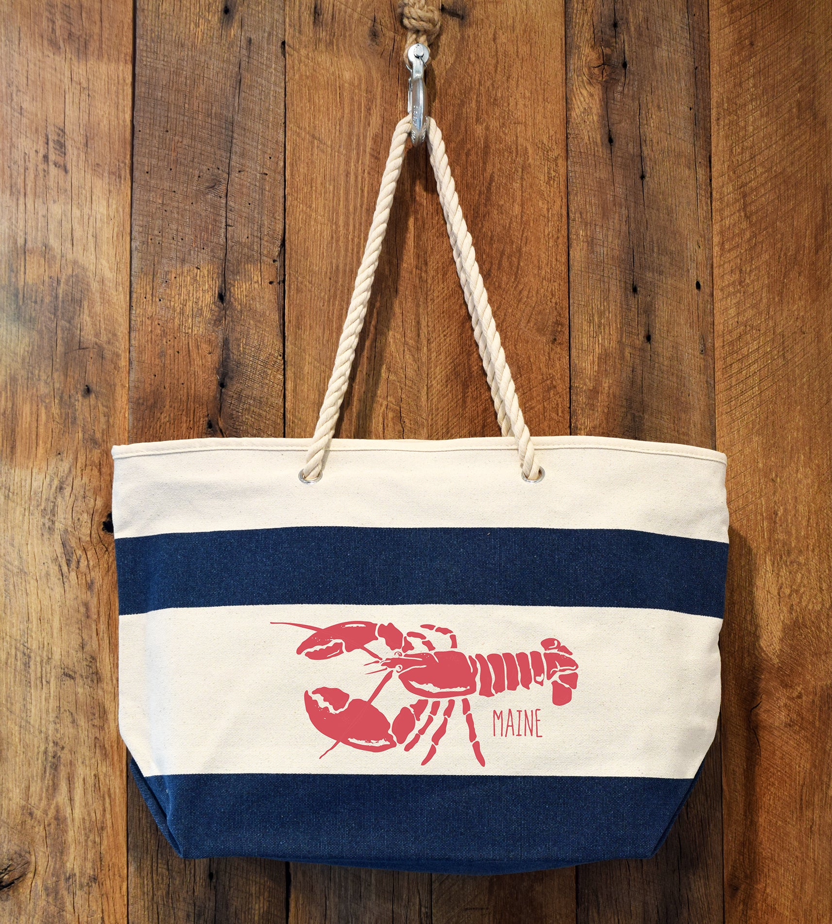 navy stripe lobster beach bag