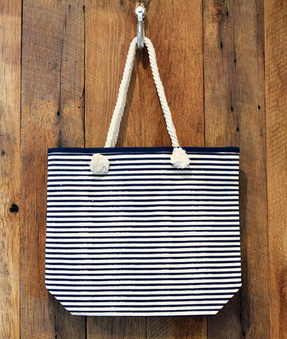 navy stripe tote bag